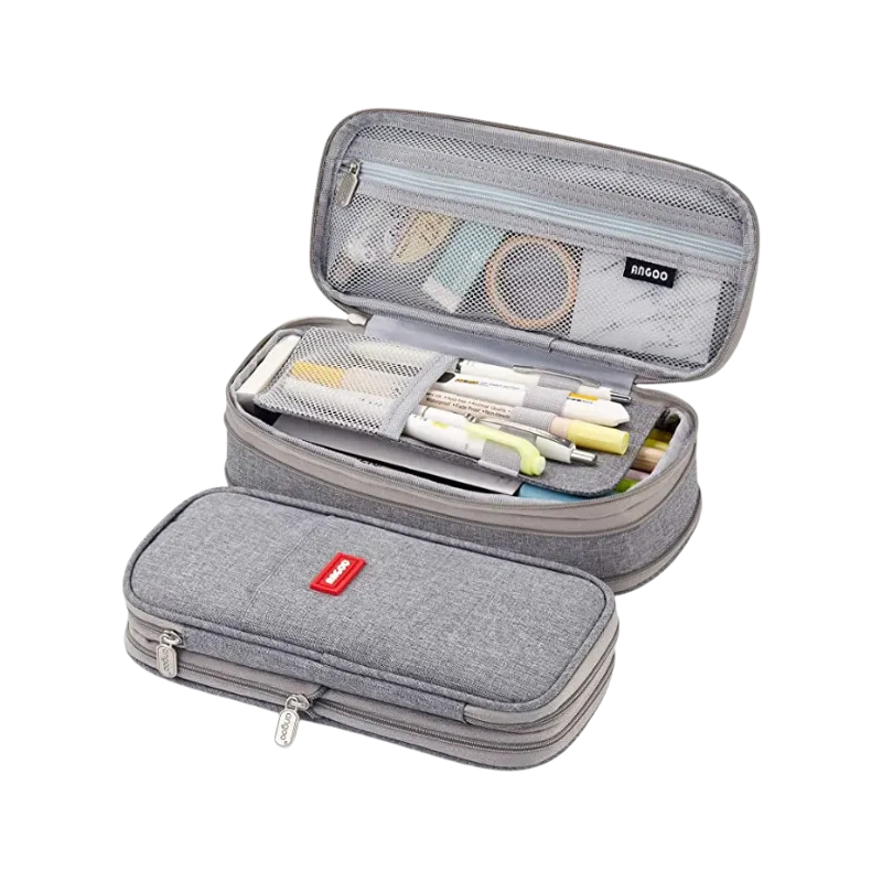 Large Capacity Pencil Pouch with Dual Zippers and Mesh Pocket