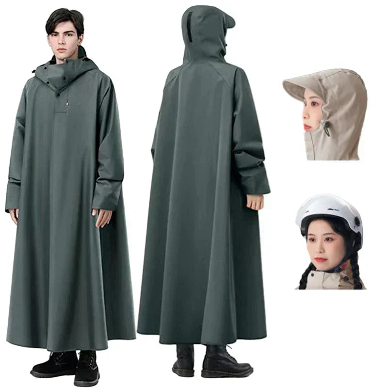 Long Waterproof Rain Poncho with Hood for Cycling and Hiking