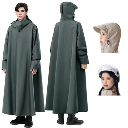 Long Waterproof Rain Poncho with Hood for Cycling and Hiking