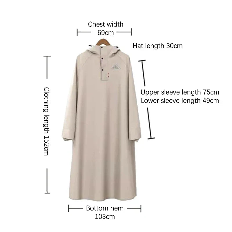 Long Waterproof Rain Poncho with Hood for Cycling and Hiking