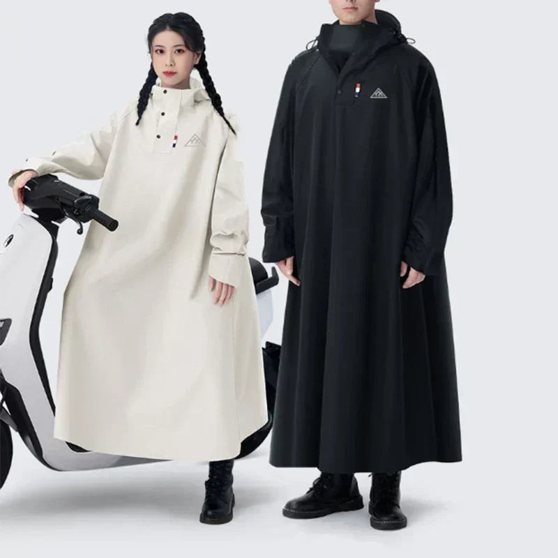 Long Waterproof Rain Poncho with Hood for Cycling and Hiking
