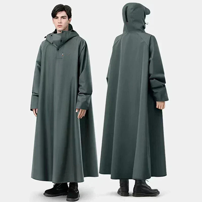 Long Waterproof Rain Poncho with Hood for Cycling and Hiking