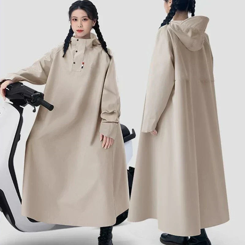 Long Waterproof Rain Poncho with Hood for Cycling and Hiking