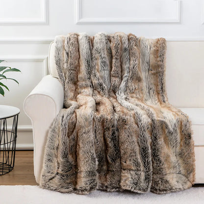 Luxurious Faux Fur Throw Blanket Soft Cozy Mink Style Blanket