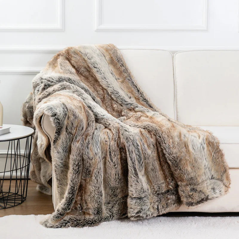 Luxurious Faux Fur Throw Blanket Soft Cozy Mink Style Blanket