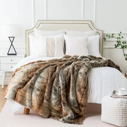 Luxurious Faux Fur Throw Blanket Soft Cozy Mink Style Blanket