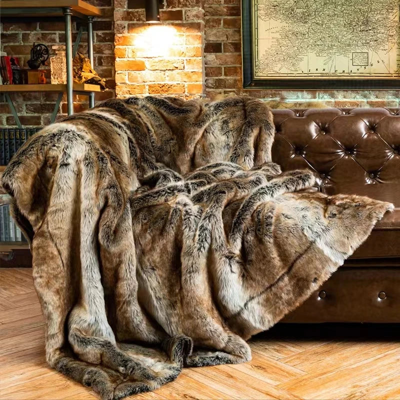 Luxurious Faux Fur Throw Blanket Soft Cozy Mink Style Blanket