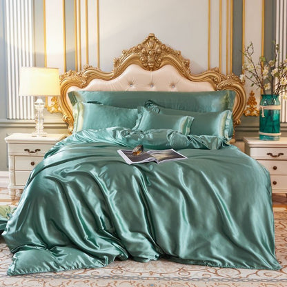 Luxury Satin Silk Bedding Set with Duvet Cover, Fitted Sheet and Pillowcases
