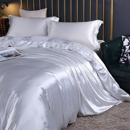 Luxury Satin Silk Bedding Set with Duvet Cover, Fitted Sheet and Pillowcases