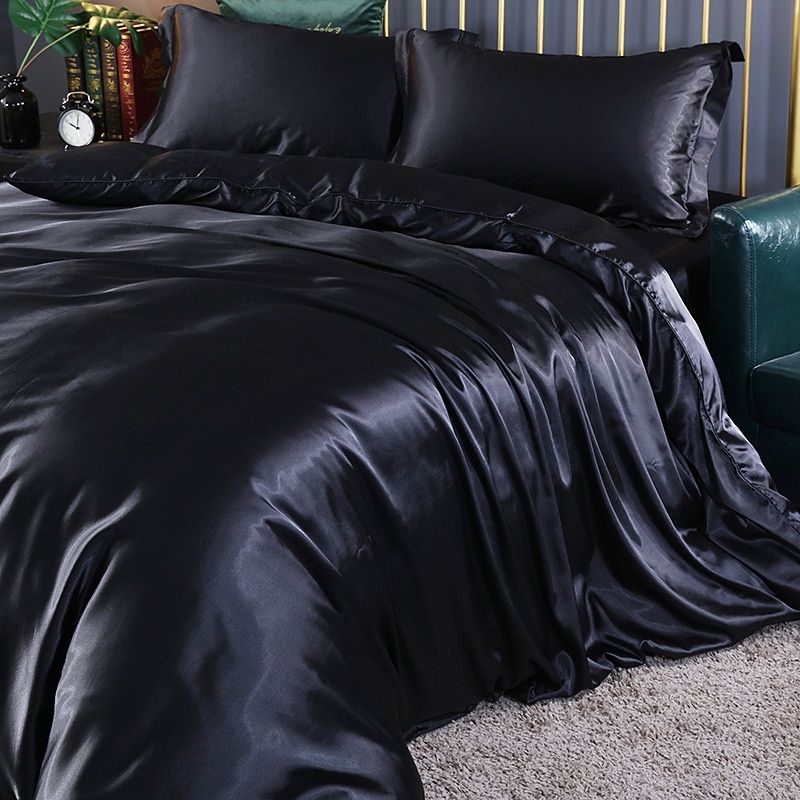 Luxury Satin Silk Bedding Set with Duvet Cover, Fitted Sheet and Pillowcases