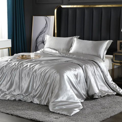 Luxury Satin Silk Bedding Set with Duvet Cover, Fitted Sheet and Pillowcases