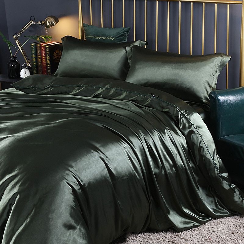 Luxury Satin Silk Bedding Set with Duvet Cover, Fitted Sheet and Pillowcases