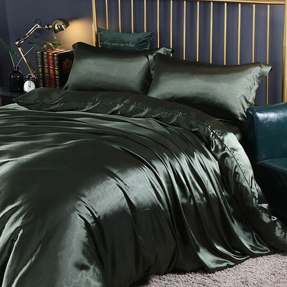 Luxury Satin Silk Bedding Set with Duvet Cover, Fitted Sheet and Pillowcases