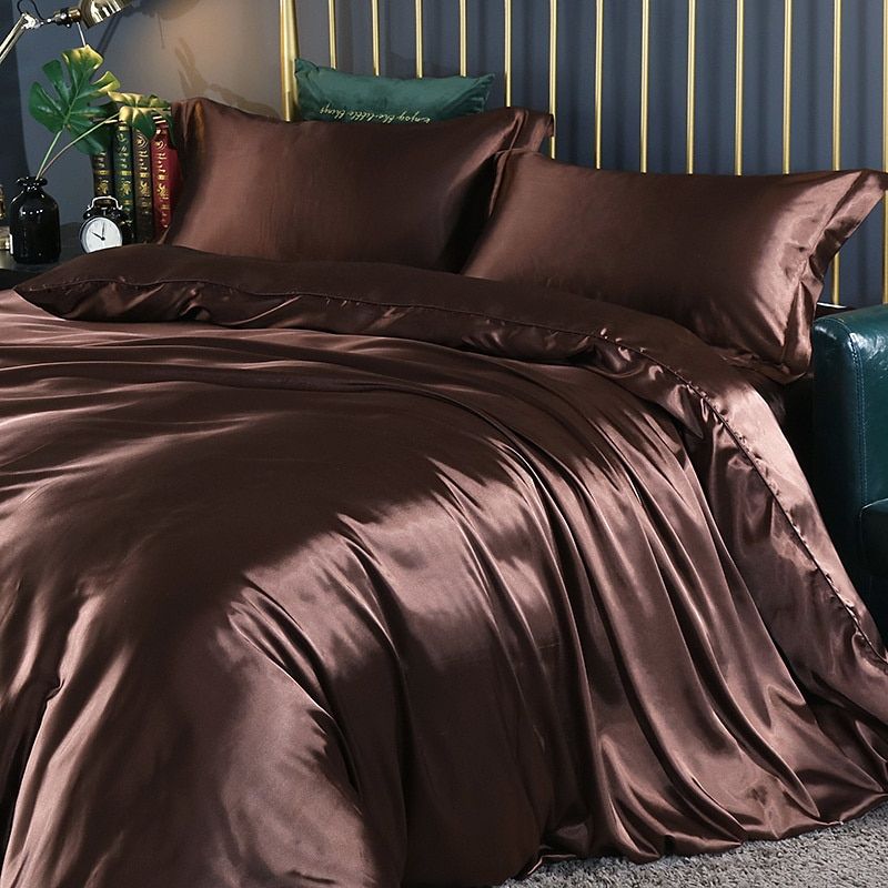 Luxury Satin Silk Bedding Set with Duvet Cover, Fitted Sheet and Pillowcases