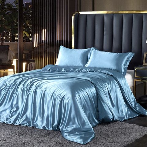 Luxury Satin Silk Bedding Set with Duvet Cover, Fitted Sheet and Pillowcases