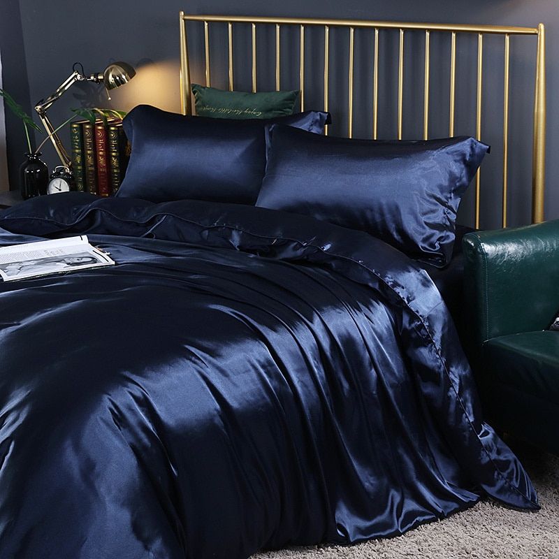 Luxury Satin Silk Bedding Set with Duvet Cover, Fitted Sheet and Pillowcases