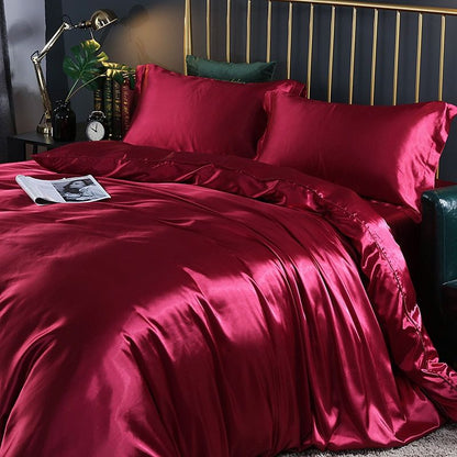 Luxury Satin Silk Bedding Set with Duvet Cover, Fitted Sheet and Pillowcases