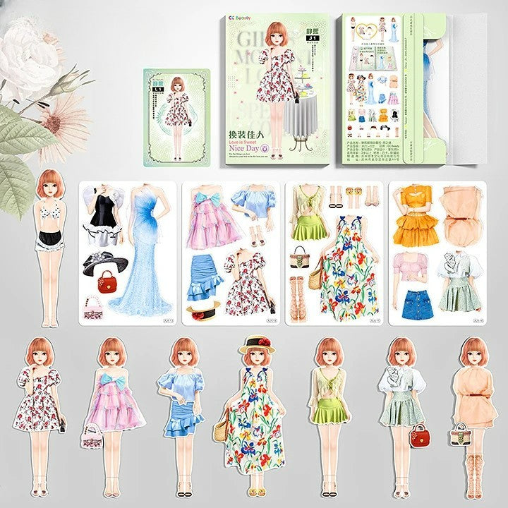Magnetic Dress-Up Doll Set for Girls with Portable Metal Storage Box