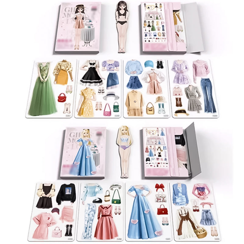 Magnetic Dress-Up Doll Set for Girls with Portable Metal Storage Box