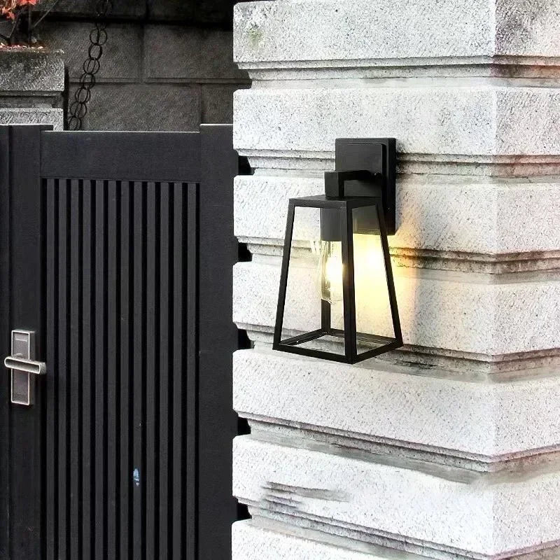 Matte Black Glass Outdoor Wall Lantern