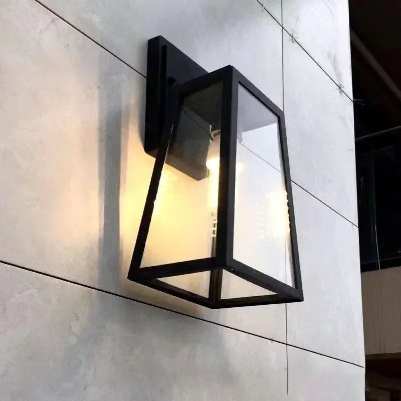 Matte Black Glass Outdoor Wall Lantern