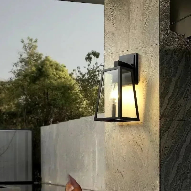 Matte Black Glass Outdoor Wall Lantern