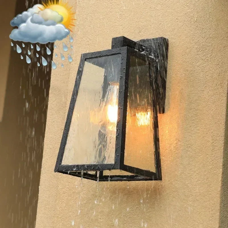 Matte Black Glass Outdoor Wall Lantern