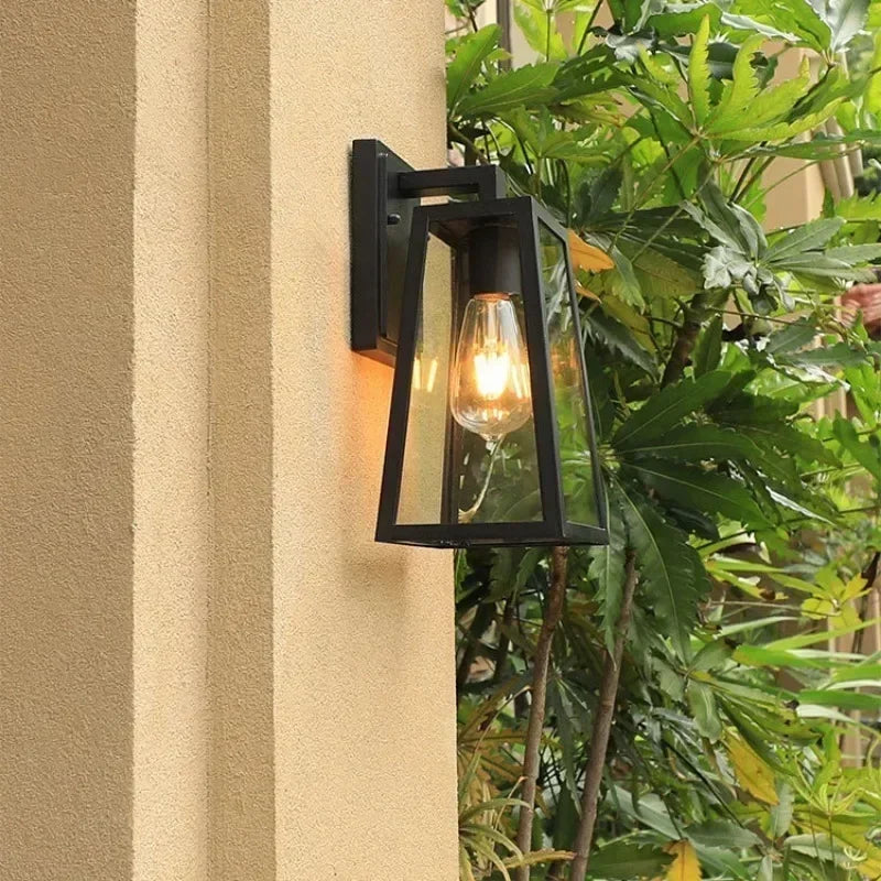 Matte Black Glass Outdoor Wall Lantern