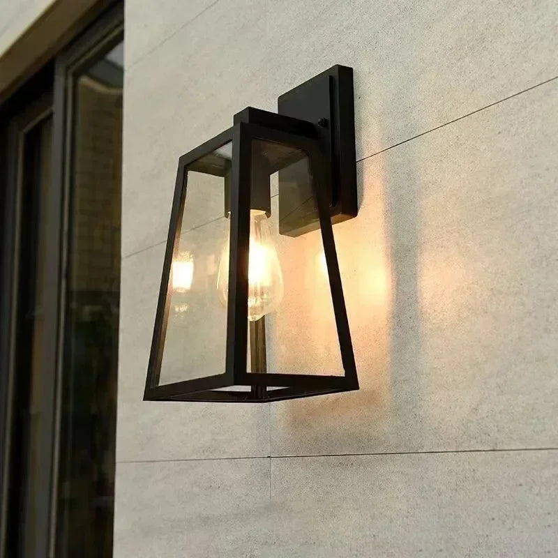 Matte Black Glass Outdoor Wall Lantern
