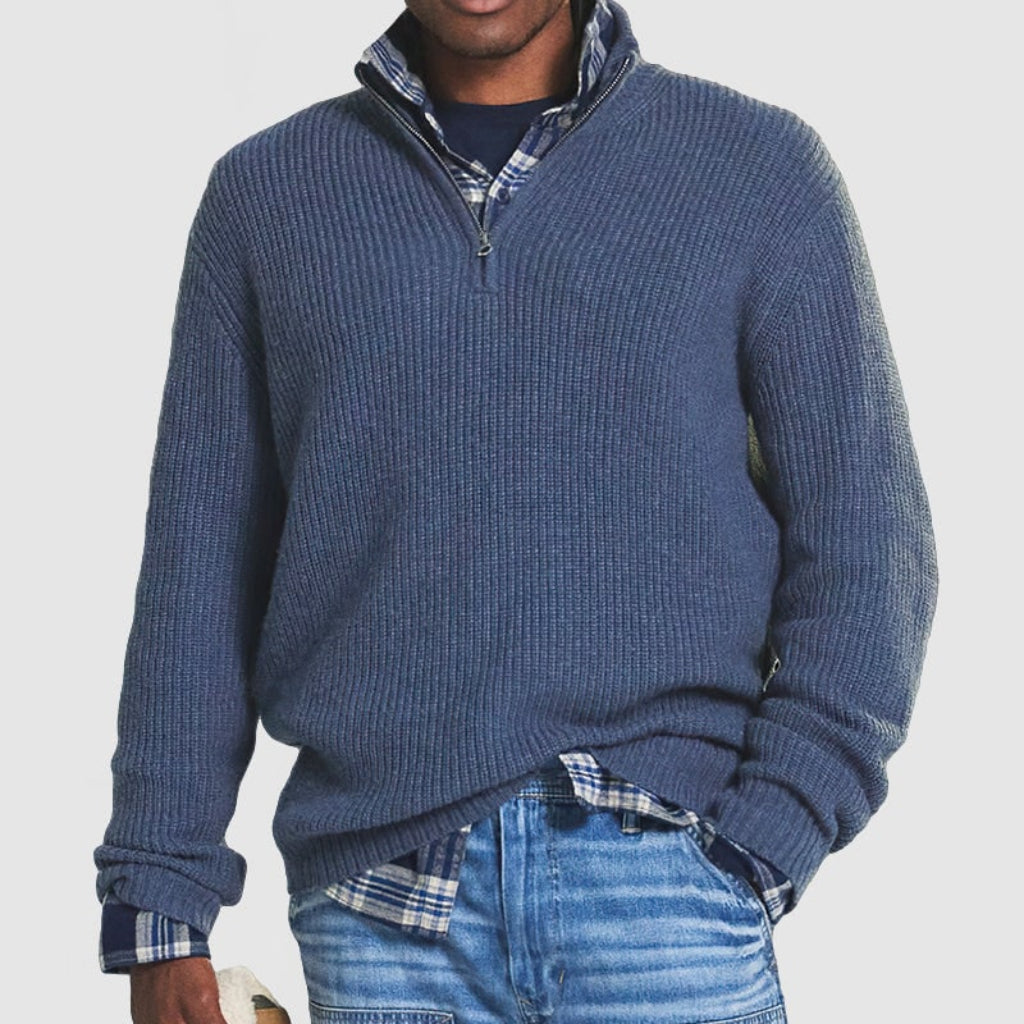 Men's Crew Neck Zip Sweater for Smart Casual Style