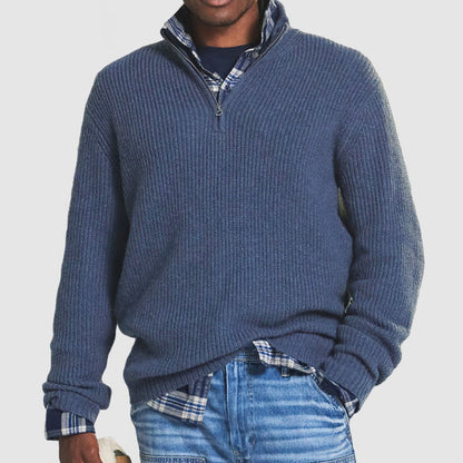 Men's Crew Neck Zip Sweater for Smart Casual Style
