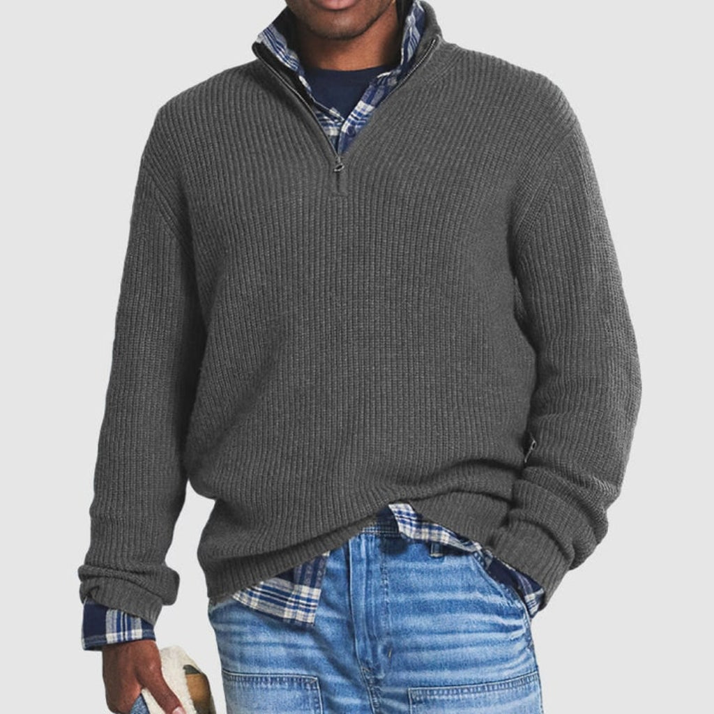 Men's Crew Neck Zip Sweater for Smart Casual Style