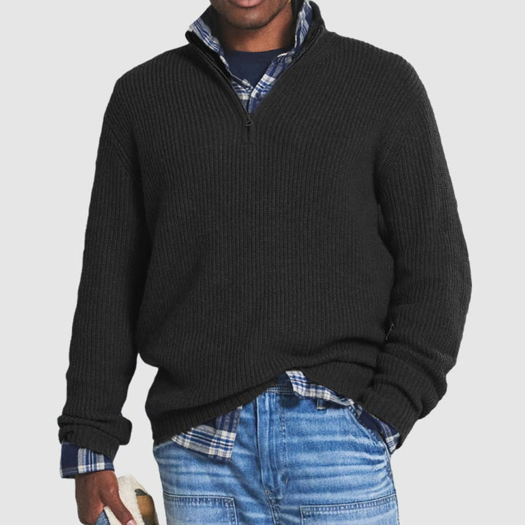 Men's Crew Neck Zip Sweater for Smart Casual Style