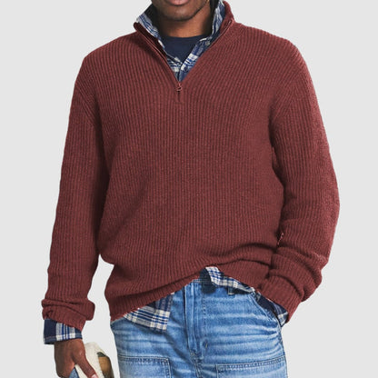 Men's Crew Neck Zip Sweater for Smart Casual Style