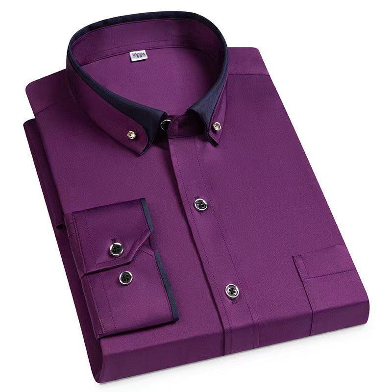 Men’s Long Sleeve Button-Down Shirt with Wrinkle-Free Tailored Fit