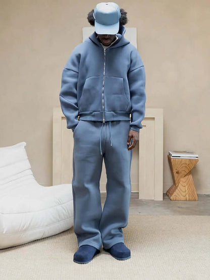 Men's Oversized Tracksuit Set with Zip Hoodie and Straight Leg Pants