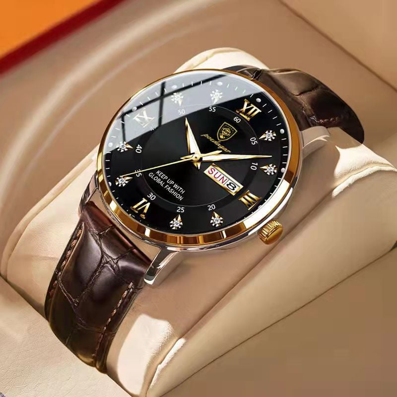 Men's Stainless Steel Quartz Watch with Luminous Hands