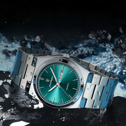 Men's Stainless Steel Quartz Watch with Luminous Hands and Round Dial