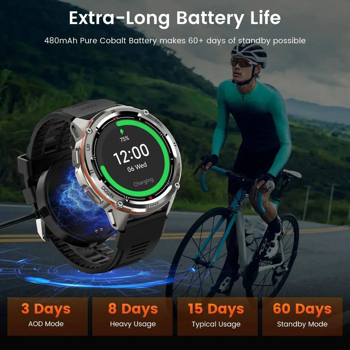 Men's T3 Ultra GPS AMOLED Smartwatch with 170 Sports Modes and 5ATM Water Resistance