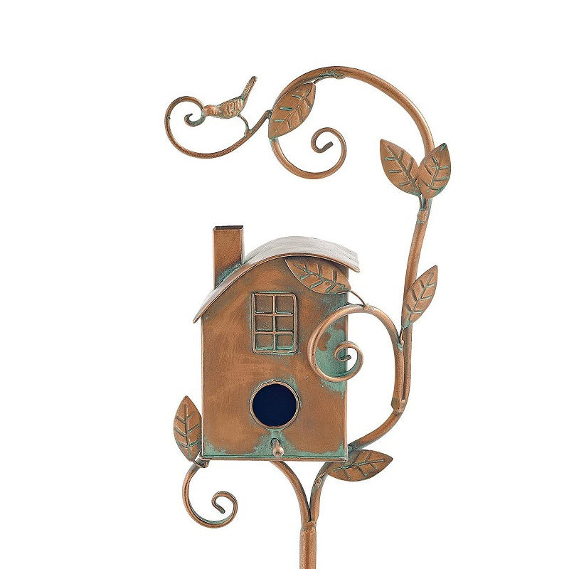 Metal Decorative Birdhouse Garden Stakes with Rustic Outdoor Design