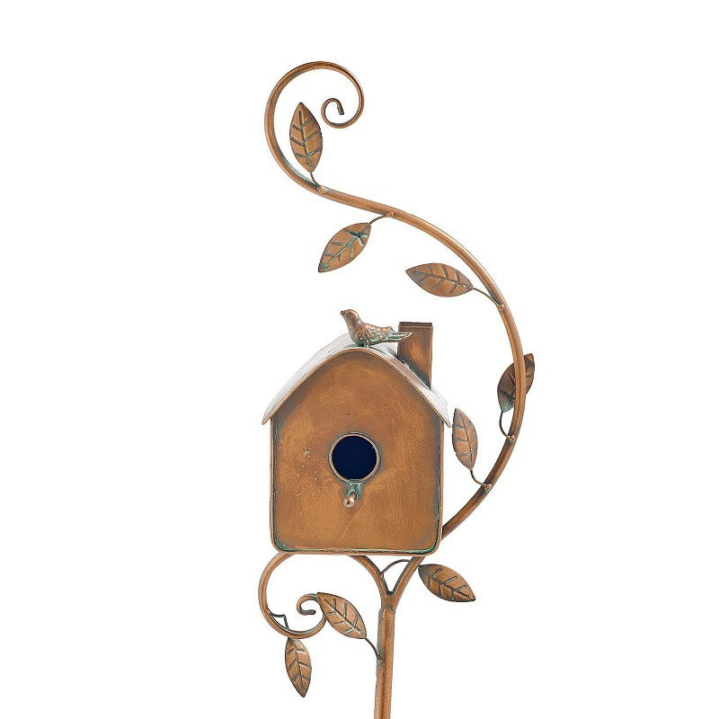 Metal Decorative Birdhouse Garden Stakes with Rustic Outdoor Design