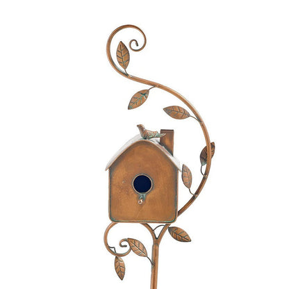 Metal Decorative Birdhouse Garden Stakes with Rustic Outdoor Design