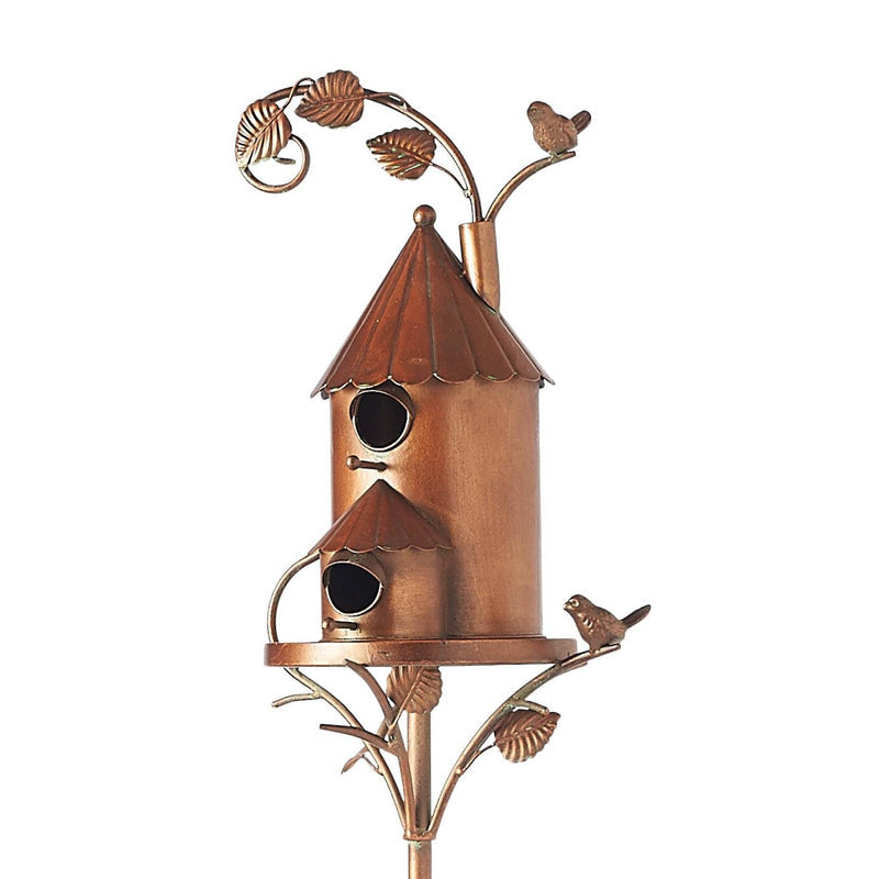Metal Decorative Birdhouse Garden Stakes with Rustic Outdoor Design