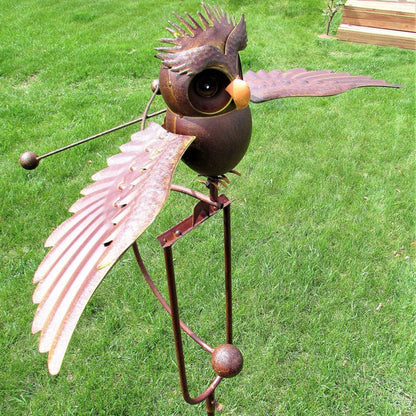 Metal Eagle and Owl Garden Decoration with Moving Wing Design