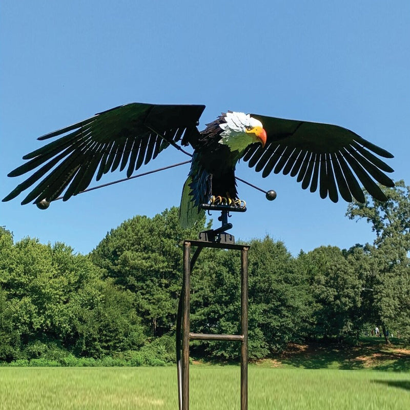 Metal Eagle and Owl Garden Decoration with Moving Wing Design