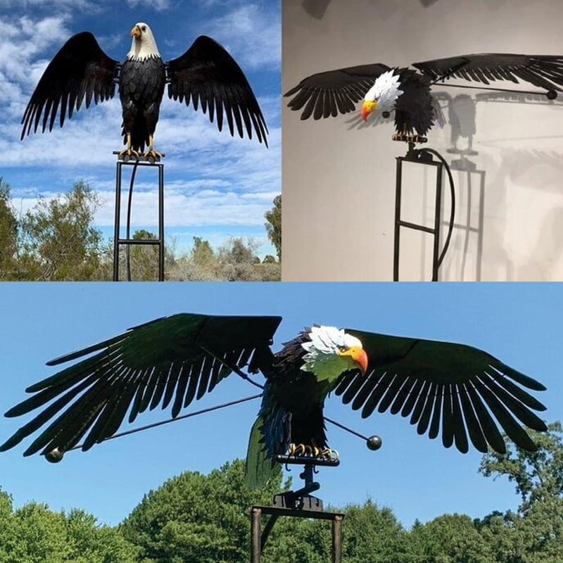 Metal Eagle and Owl Garden Decoration with Moving Wing Design