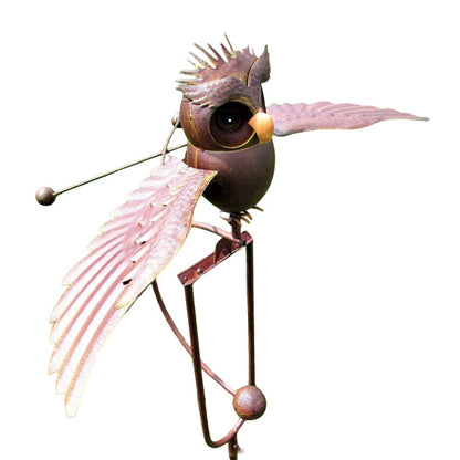 Metal Eagle and Owl Garden Decoration with Moving Wing Design