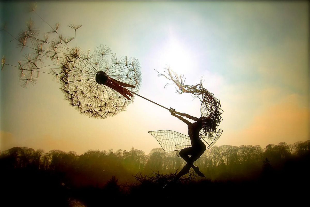 Metal Fairy Garden Stakes with Dandelion Designs and Multiple Style Options
