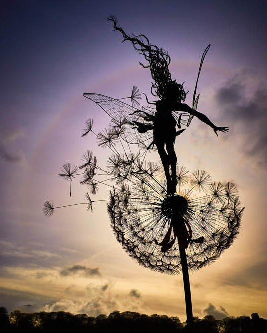 Metal Fairy Garden Stakes with Dandelion Designs and Multiple Style Options