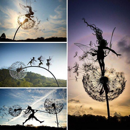 Metal Fairy Garden Stakes with Dandelion Designs and Multiple Style Options